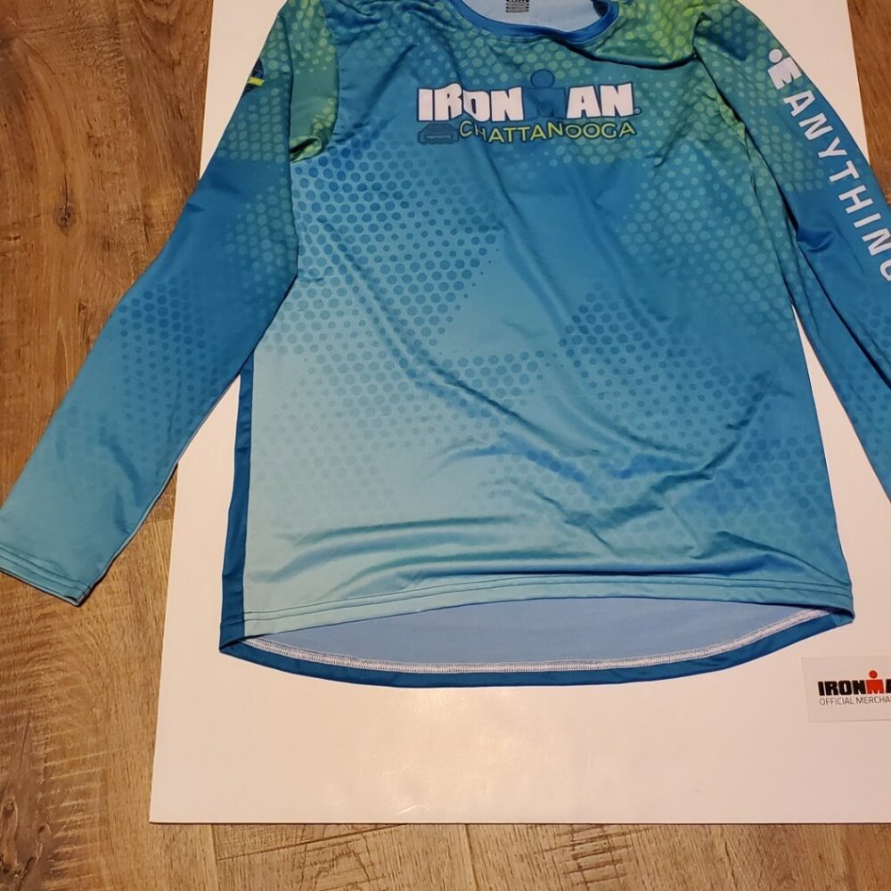 Ironman Official Aqua Blue Long Sleeve Running Shirt - Size Medium - NWT